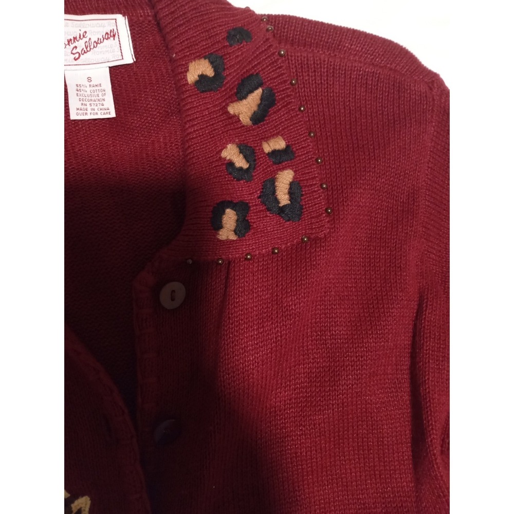 Ronni Salloway Vintage Safari Animal Beaded Cardigan Red Elephant Giraffe Small - Picture 5 of 12